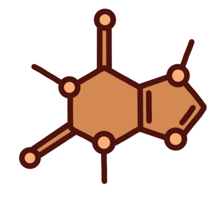 a brown caffeine molecule.